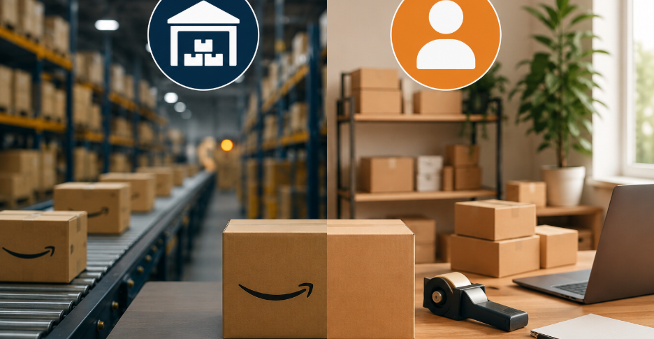 Warehouse icon for FBA fulfillment and profile icon for FBM seller fulfillment